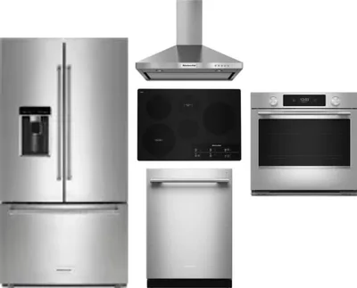5 Piece Package Includes Refrigerator, Cooktop, Wall Oven, Hood And Dishwasher
