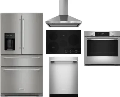 5 Piece Package Includes Refrigerator, Cooktop, Wall Oven, Hood And Dishwasher