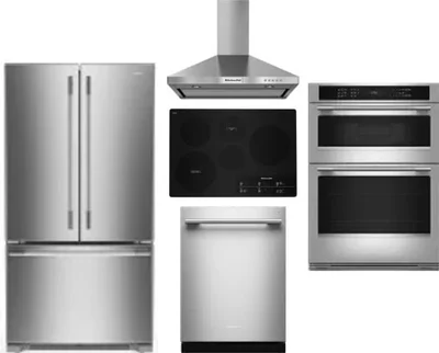 5 Piece Package Includes Refrigerator, Cooktop, Wall Oven, Hood And Dishwasher