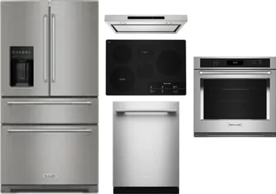 5 Piece Package Includes Refrigerator, Cooktop, Wall Oven, Hood And Dishwasher