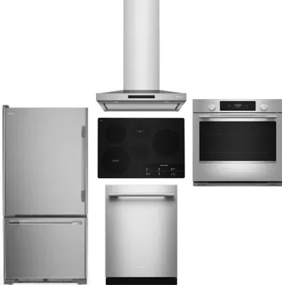 5 Piece Package Includes Refrigerator, Cooktop, Wall Oven, Hood And Dishwasher