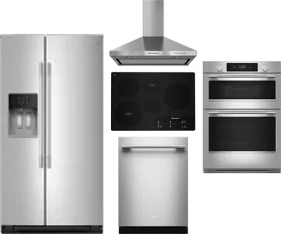 5 Piece Package Includes Refrigerator, Cooktop, Wall Oven, Hood And Dishwasher
