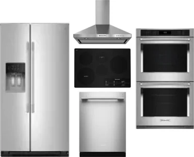 5 Piece Package Includes Refrigerator, Cooktop, Wall Oven, Hood And Dishwasher