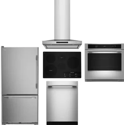 5 Piece Package Includes Refrigerator, Cooktop, Wall Oven, Hood And Dishwasher