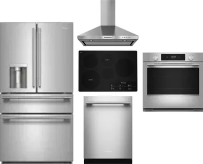 5 Piece Package Includes Refrigerator, Cooktop, Wall Oven, Hood And Dishwasher