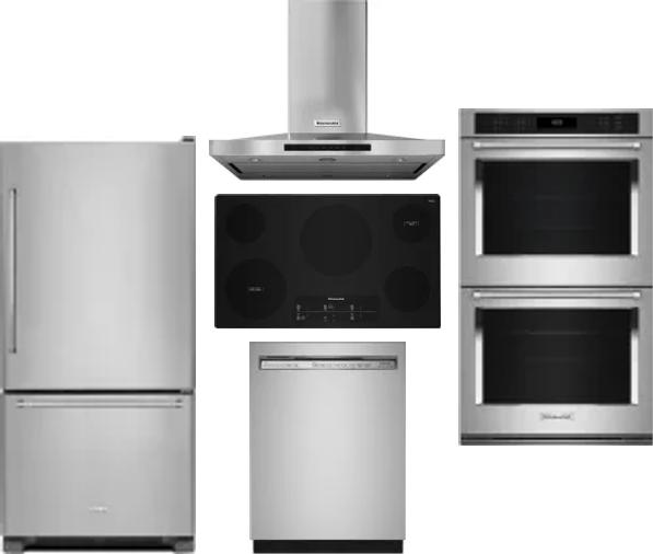 5 Piece Package Includes Refrigerator, Cooktop, Wall Oven, Hood And Dishwasher