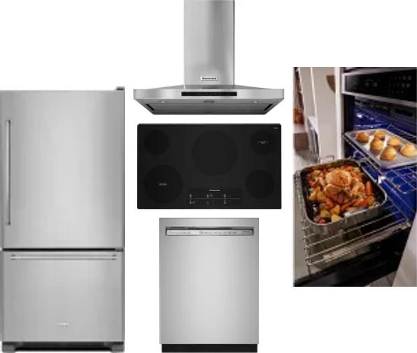 5 Piece Package Includes Refrigerator, Cooktop, Wall Oven, Hood And Dishwasher