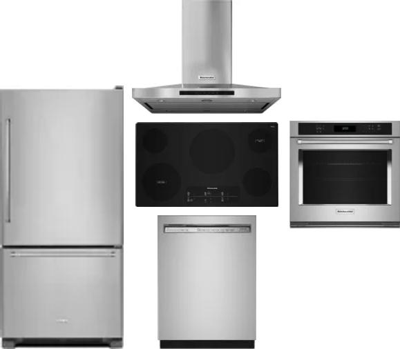 5 Piece Package Includes Refrigerator, Cooktop, Wall Oven, Hood And Dishwasher
