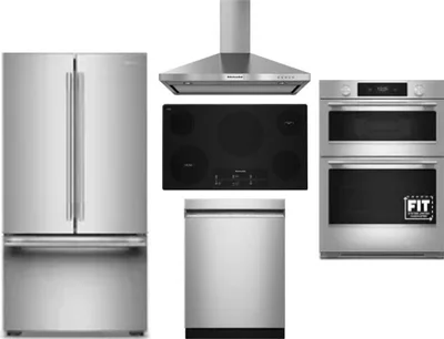 5 Piece Package Includes Refrigerator, Cooktop, Wall Oven, Hood And Dishwasher