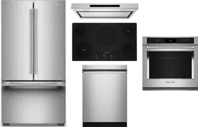 5 Piece Package Includes Refrigerator, Cooktop, Wall Oven, Hood And Dishwasher