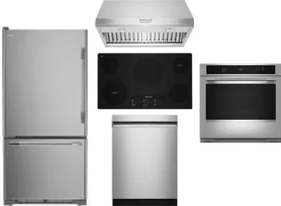5 Piece Package Includes Refrigerator, Cooktop, Wall Oven, Hood And Dishwasher