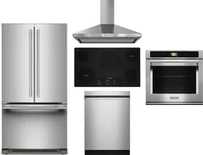 5 Piece Package Includes Refrigerator, Cooktop, Wall Oven, Hood And Dishwasher