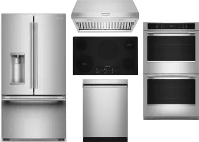 5 Piece Package Includes Refrigerator, Cooktop, Wall Oven, Hood And Dishwasher