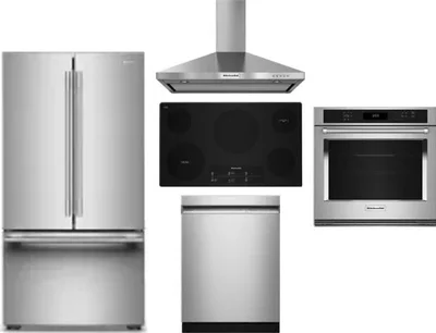 5 Piece Package Includes Refrigerator, Cooktop, Wall Oven, Hood And Dishwasher