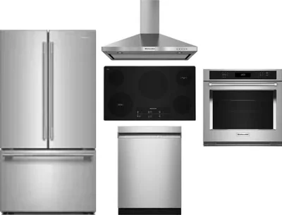 5 Piece Package Includes Refrigerator, Cooktop, Wall Oven, Hood And Dishwasher
