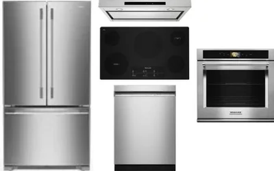 5 Piece Package Includes Refrigerator, Cooktop, Wall Oven, Hood And Dishwasher
