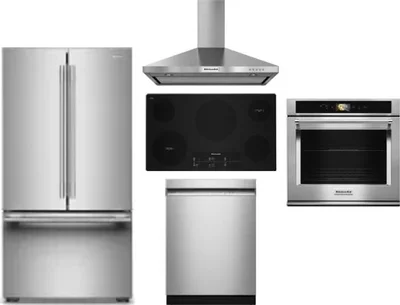 5 Piece Package Includes Refrigerator, Cooktop, Wall Oven, Hood And Dishwasher