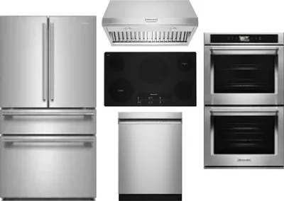 5 Piece Package Includes Refrigerator, Cooktop, Wall Oven, Hood And Dishwasher