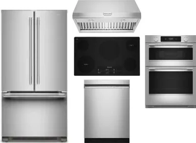 5 Piece Package Includes Refrigerator, Cooktop, Wall Oven, Hood And Dishwasher
