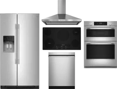 5 Piece Package Includes Refrigerator, Cooktop, Wall Oven, Hood And Dishwasher
