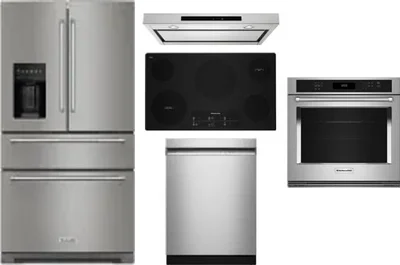 5 Piece Package Includes Refrigerator, Cooktop, Wall Oven, Hood And Dishwasher