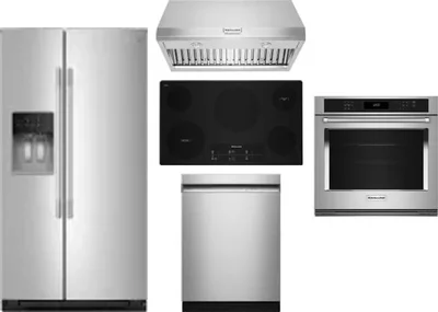 5 Piece Package Includes Refrigerator, Cooktop, Wall Oven, Hood And Dishwasher