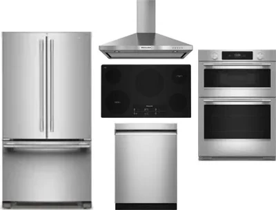 5 Piece Package Includes Refrigerator, Cooktop, Wall Oven, Hood And Dishwasher