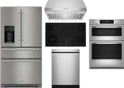 5 Piece Package Includes Refrigerator, Cooktop, Wall Oven, Hood And Dishwasher