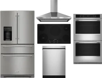 5 Piece Package Includes Refrigerator, Cooktop, Wall Oven, Hood And Dishwasher
