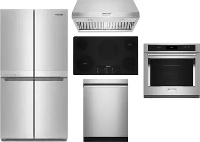 5 Piece Package Includes Refrigerator, Cooktop, Wall Oven, Hood And Dishwasher