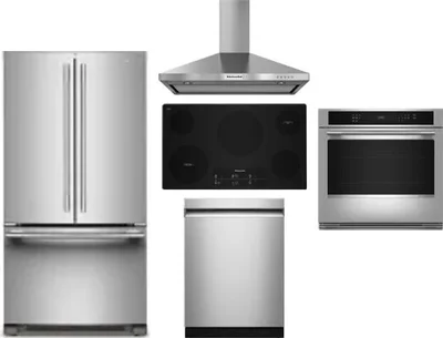5 Piece Package Includes Refrigerator, Cooktop, Wall Oven, Hood And Dishwasher