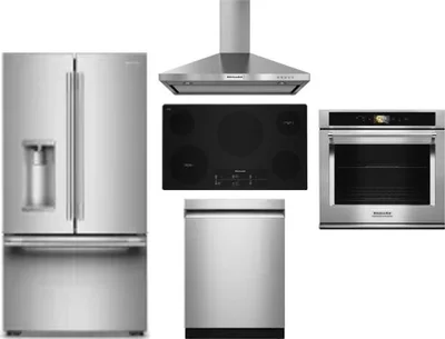 5 Piece Package Includes Refrigerator, Cooktop, Wall Oven, Hood And Dishwasher