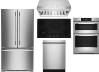5 Piece Package Includes Refrigerator, Cooktop, Wall Oven, Hood And Dishwasher