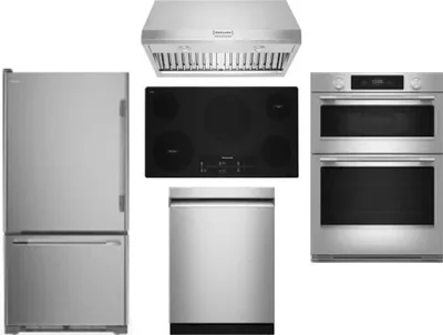 5 Piece Package Includes Refrigerator, Cooktop, Wall Oven, Hood And Dishwasher
