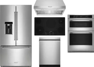 5 Piece Package Includes Refrigerator, Cooktop, Wall Oven, Hood And Dishwasher