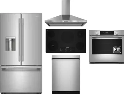 5 Piece Package Includes Refrigerator, Cooktop, Wall Oven, Hood And Dishwasher