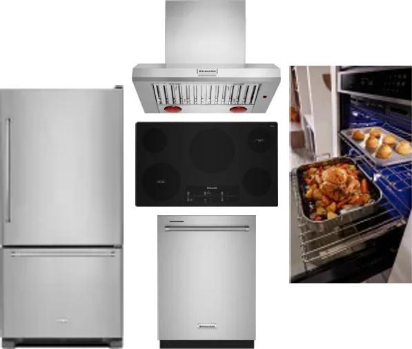 5 Piece Package Includes Refrigerator, Cooktop, Wall Oven, Hood And Dishwasher