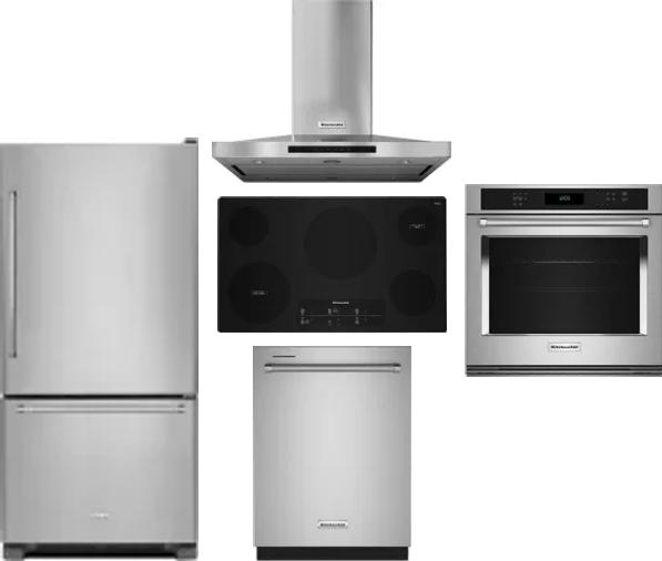 5 Piece Package Includes Refrigerator, Cooktop, Wall Oven, Hood And Dishwasher