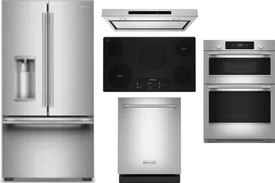5 Piece Package Includes Refrigerator, Cooktop, Wall Oven, Hood And Dishwasher