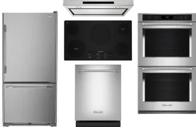 5 Piece Package Includes Refrigerator, Cooktop, Wall Oven, Hood And Dishwasher