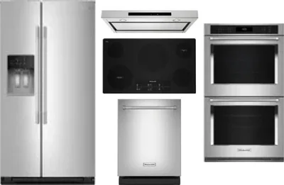 5 Piece Package Includes Refrigerator, Cooktop, Wall Oven, Hood And Dishwasher