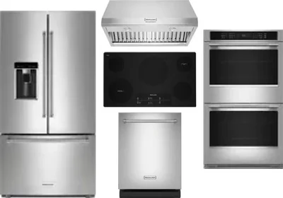 5 Piece Package Includes Refrigerator, Cooktop, Wall Oven, Hood And Dishwasher