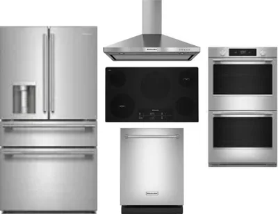 5 Piece Package Includes Refrigerator, Cooktop, Wall Oven, Hood And Dishwasher