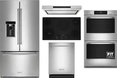 5 Piece Package Includes Refrigerator, Cooktop, Wall Oven, Hood And Dishwasher