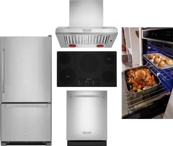 5 Piece Package Includes Refrigerator, Cooktop, Wall Oven, Hood And Dishwasher