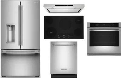 5 Piece Package Includes Refrigerator, Cooktop, Wall Oven, Hood And Dishwasher