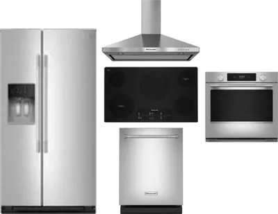 5 Piece Package Includes Refrigerator, Cooktop, Wall Oven, Hood And Dishwasher