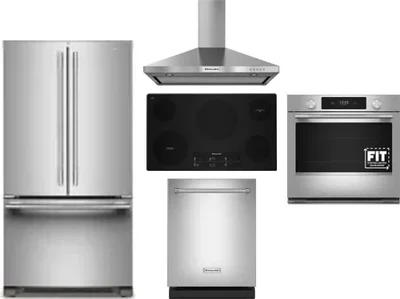 5 Piece Package Includes Refrigerator, Cooktop, Wall Oven, Hood And Dishwasher