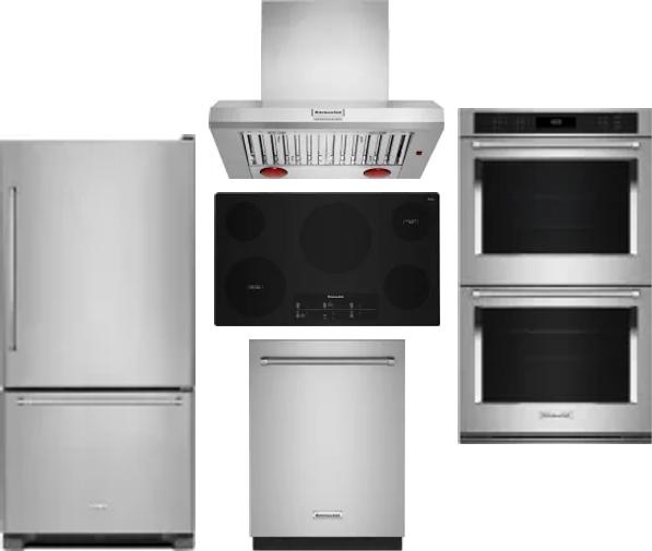 5 Piece Package Includes Refrigerator, Cooktop, Wall Oven, Hood And Dishwasher
