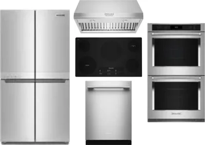5 Piece Package Includes Refrigerator, Cooktop, Wall Oven, Hood And Dishwasher